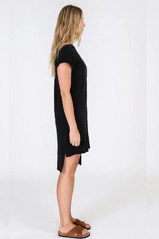 3RD Story Berlin Cotton Tunic Dress with High Low Hemline in Black