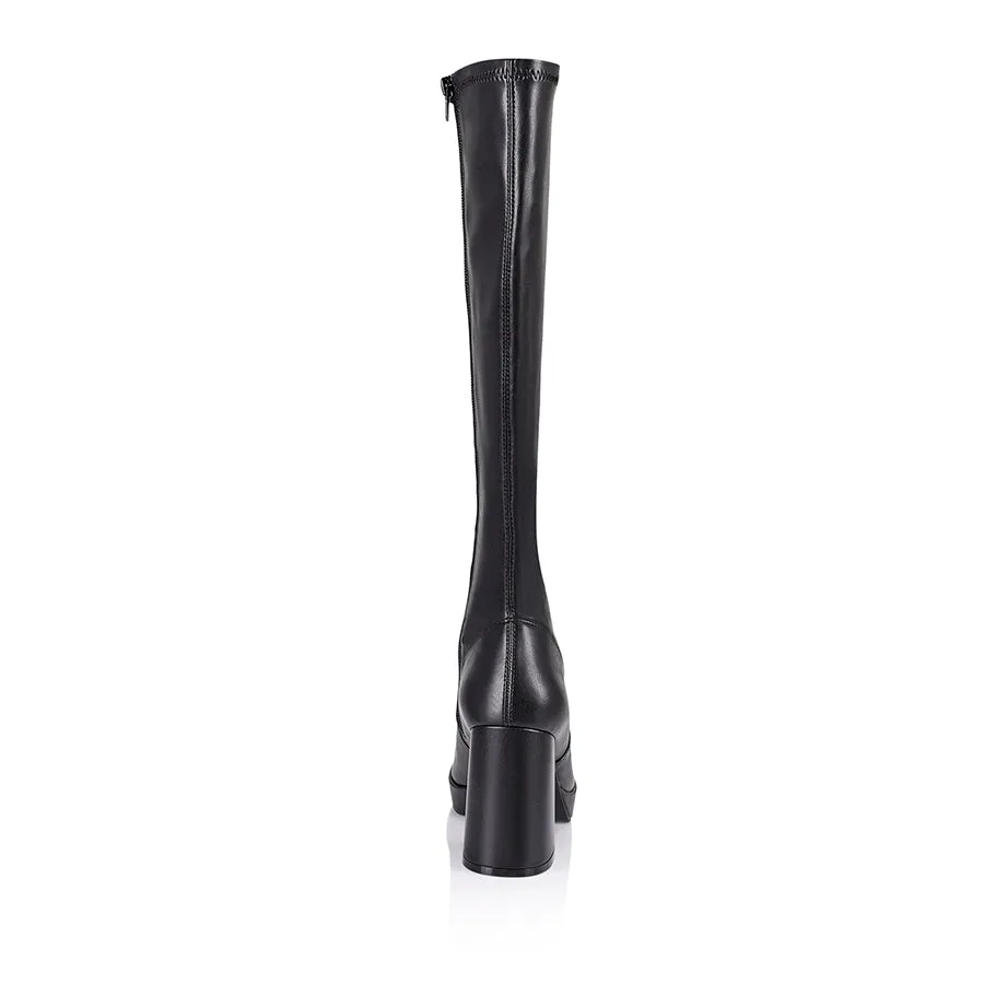 Avicii Knee High Boots - Black Stretch