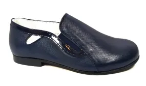 Beberlis Navy Nuit Leather Wide Cut Slip on Smoking Shoe