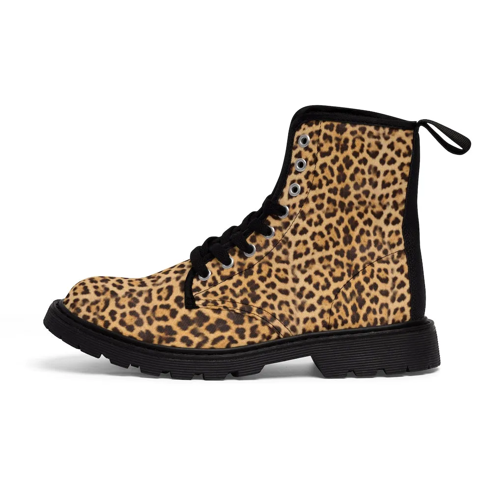 Beige Brown Leopard Men's Boots, Sexy Animal Print Designer Winter Laced-up Boots For Men