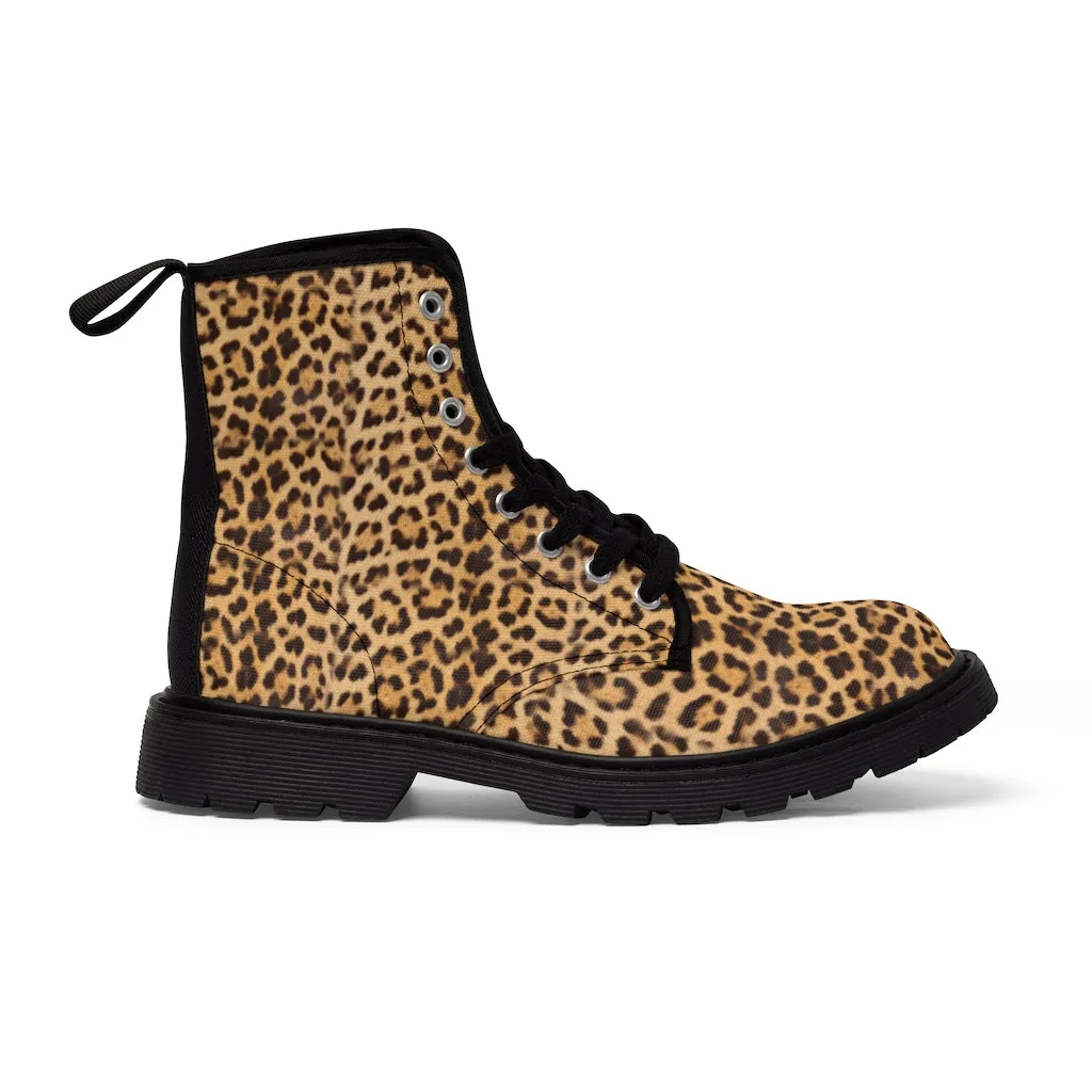 Beige Brown Leopard Men's Boots, Sexy Animal Print Designer Winter Laced-up Boots For Men