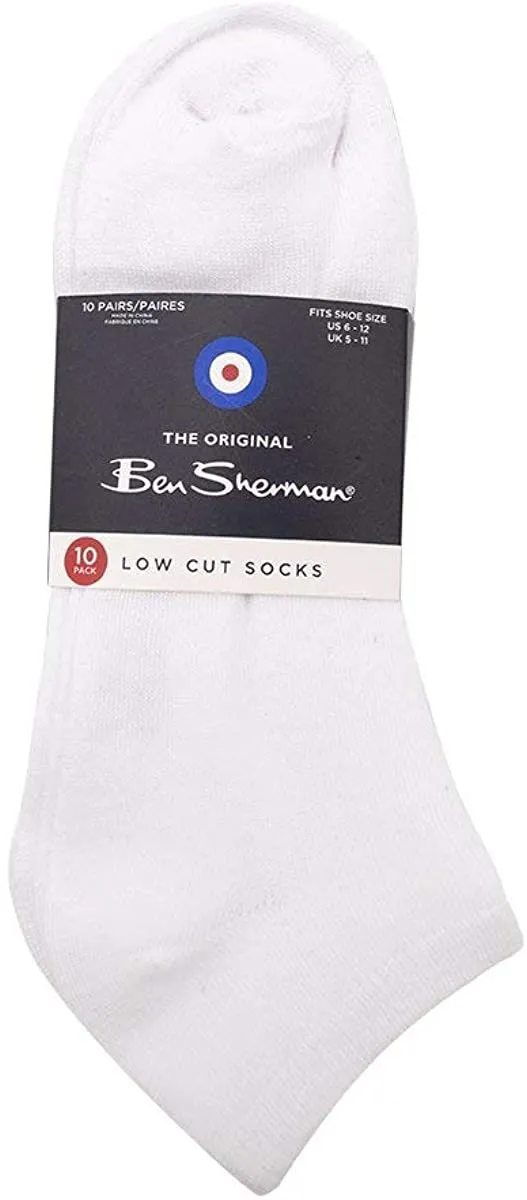 Ben Sherman Menâ€™s 10-Pack Low Cut Solid Socks - Logo Bottom Print, Ribbed Trim