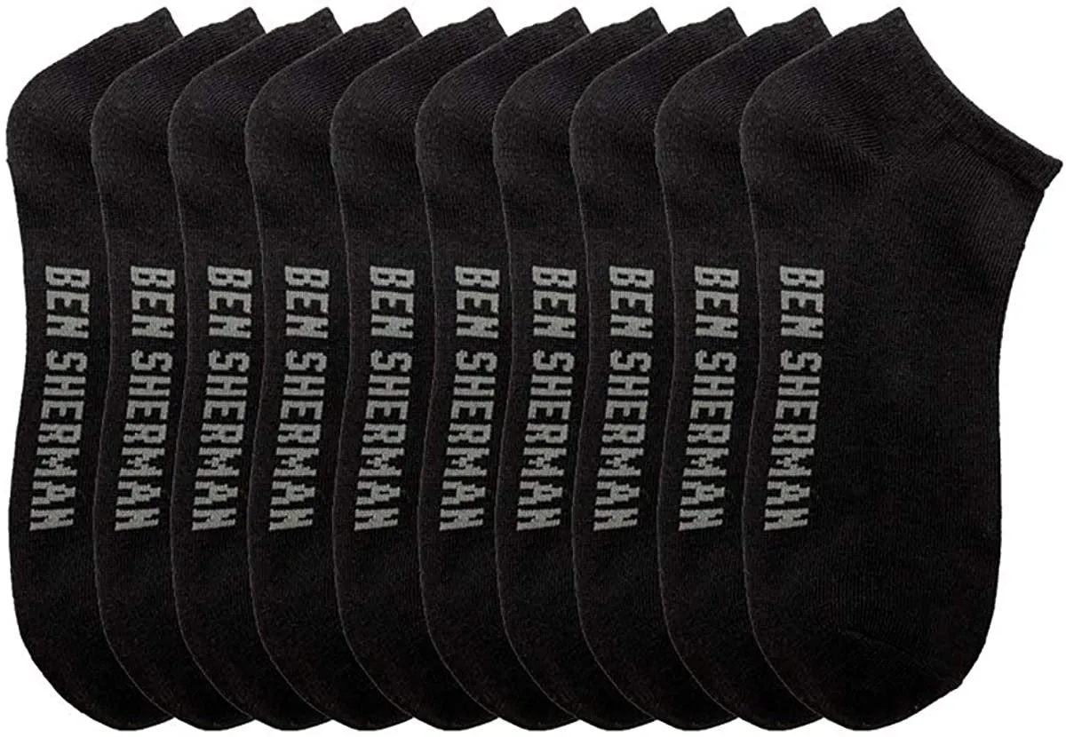 Ben Sherman Menâ€™s 10-Pack Low Cut Solid Socks - Logo Bottom Print, Ribbed Trim