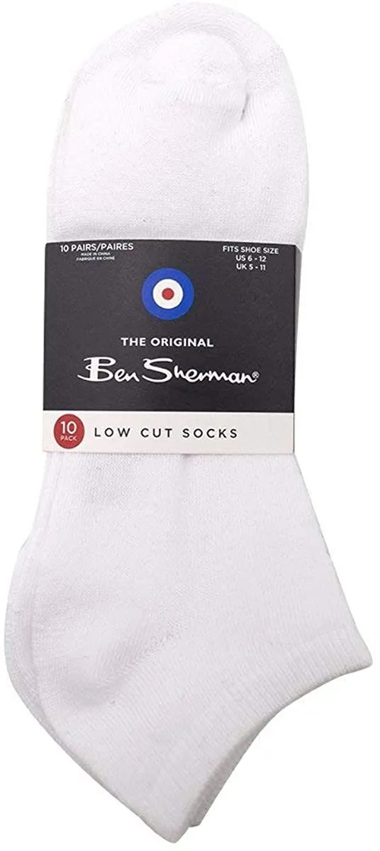 Ben Sherman Menâ€™s 10-Pack Low Cut Solid Socks - Logo Bottom Print, Ribbed Trim