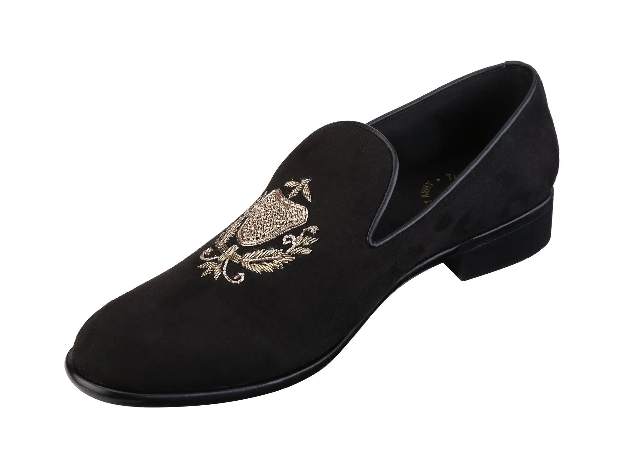 San Luis Black Hand-Embroidered Suede Loafers