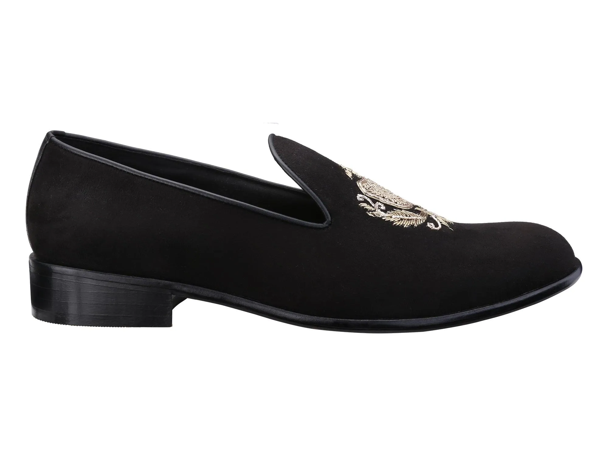 San Luis Black Hand-Embroidered Suede Loafers