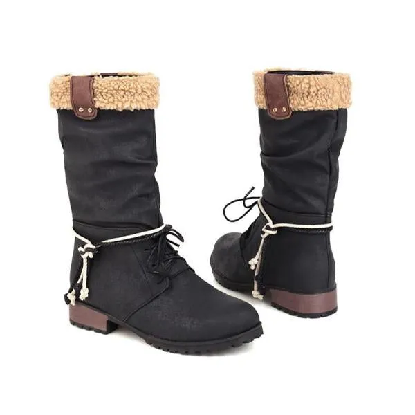 Women's Casual College Style Lace Up Mid-calf Boots 33411776S