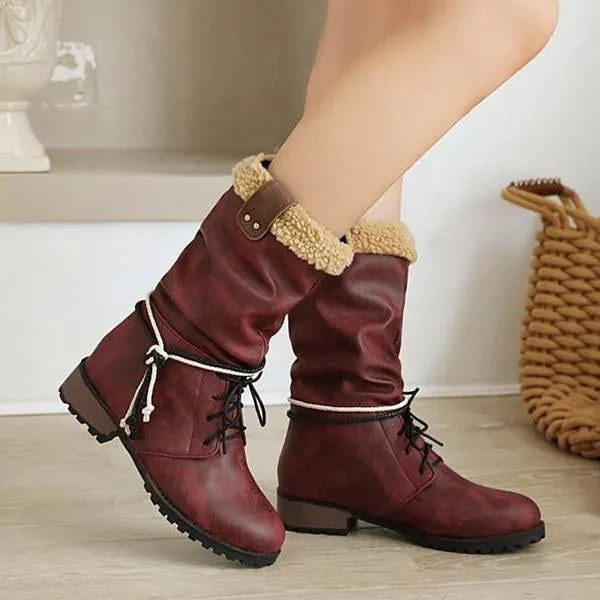 Women's Casual College Style Lace Up Mid-calf Boots 33411776S