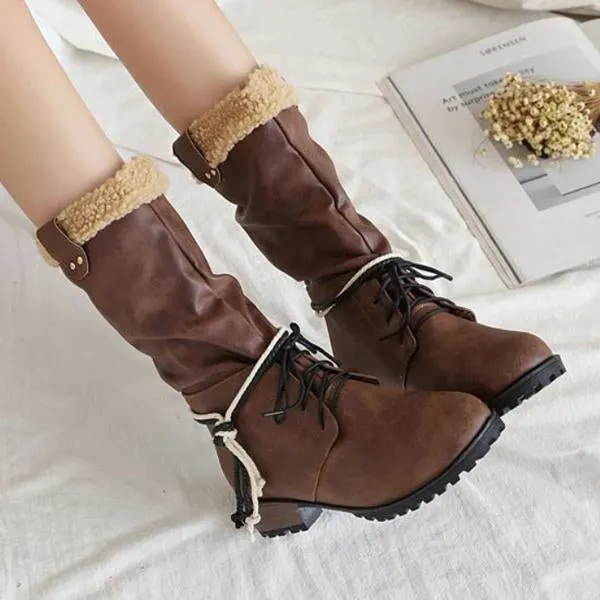 Women's Casual College Style Lace Up Mid-calf Boots 33411776S